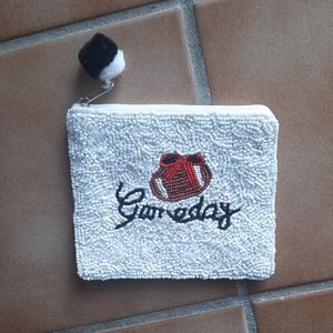 White Beaded Key/Money Holder with Red Bow